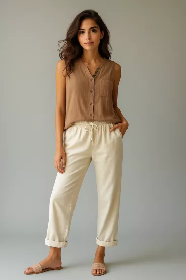 Kadın Ekru İtalyan Muslin Nakış Detaylı Kısa Kollu Gömlek