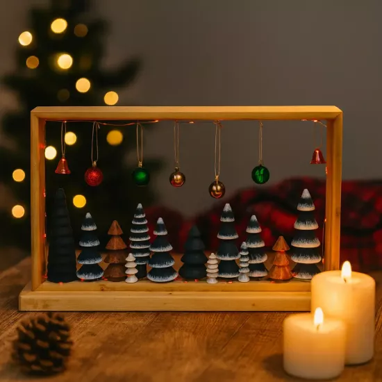 Ahşap Çerçeveli Mini Orman LED Işıklı Yılbaşı Dekoru | Metta’s Shop