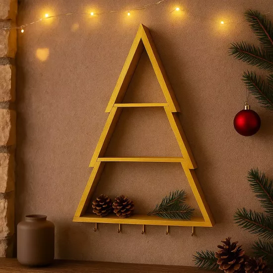 Altın Çam Ağaç Formlu Duvar Rafı | Metta’s Shop