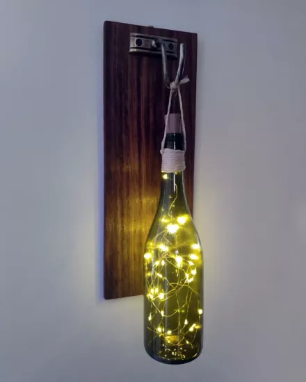 Rustik Şişe Duvar Lambası | El Yapımı Dekoratif LED Işık | Sıcak Işıklı Duvar Aydınlatması