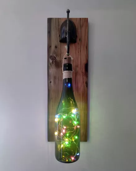 Rustik Şişe Duvar Lambası | Dekoratif LED Işık | El Yapımı Duvar Aydınlatması