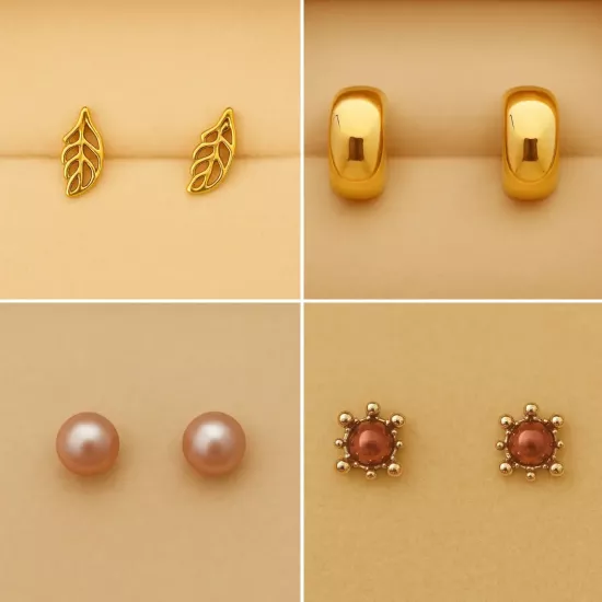 Altın ve Bronz Tonlu 4’lü Küpe Seti | Zarif & Şık Takı Seti