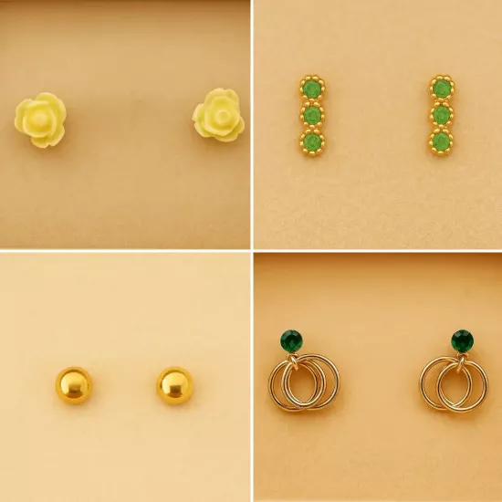 4’lü Altın & Yeşil Küpe Seti | Zarif ve Canlı Takı Seti