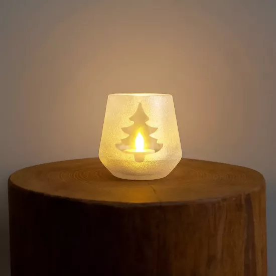 Beyaz Çam Ağacı Desenli Mumluk | Mettas.shop