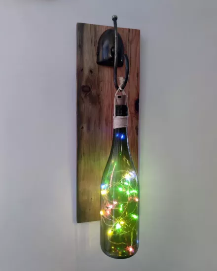 Rustik Şişe Duvar Lambası | Dekoratif LED Işık | El Yapımı Duvar Aydınlatması