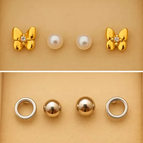 4’lü Altın ve İnci Küpe Seti | Zamansız & Şık Takı Seti