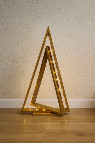 Altın Üçgen Çerçeveli LED Işıklı Dekor Ağaç | Metta’s Shop