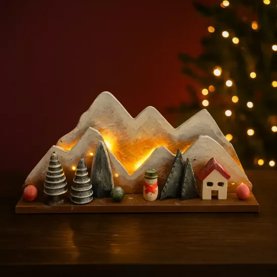 Dağ Manzaralı LED Işıklı Dekoratif Yılbaşı Sahnesi | Metta’s Shop