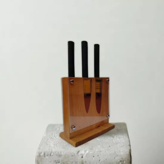 Ahşap Standlı Paslanmaz Çelik 5’li Bıçak Seti