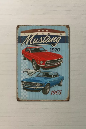 Klasik Mustang Temalı Vintage Metal Duvar Dekoru