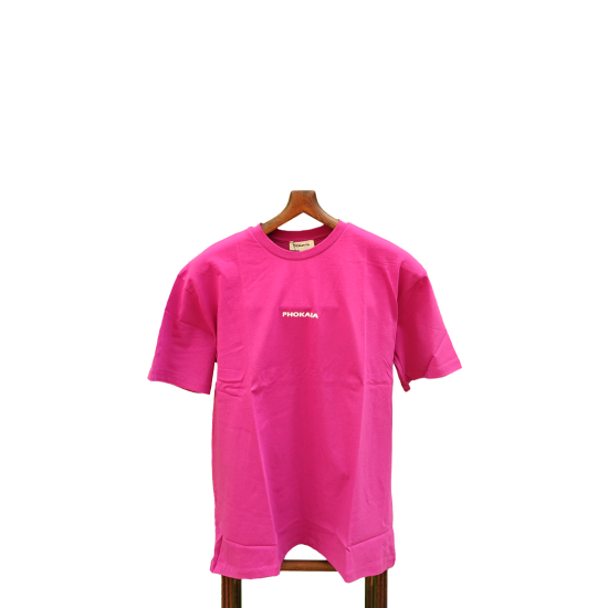 Pembe Phokaia Baskılı Bisiklet Yaka T-Shirt