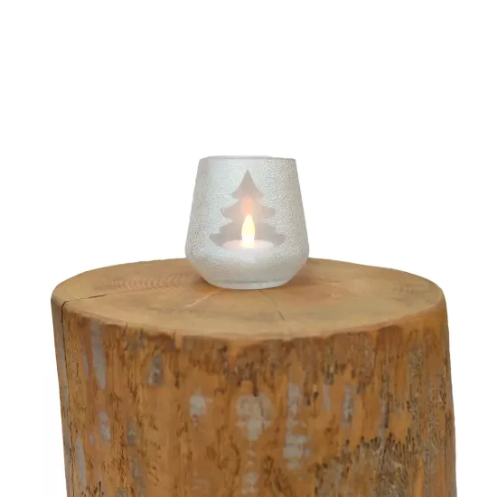 Beyaz Çam Ağacı Desenli Mumluk | Mettas.shop