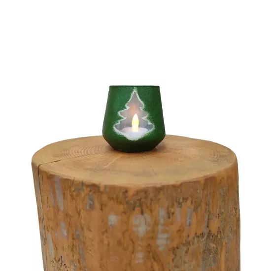 Yeşil Çam Ağacı Desenli Mumluk | Mettas.shop