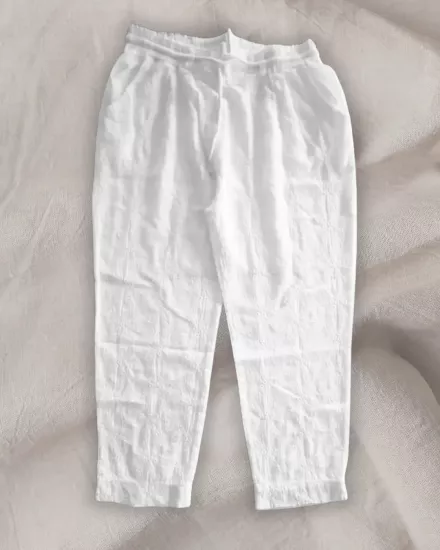 Beyaz Müslin İşlemeli Beli Bağcıklı Pantolon