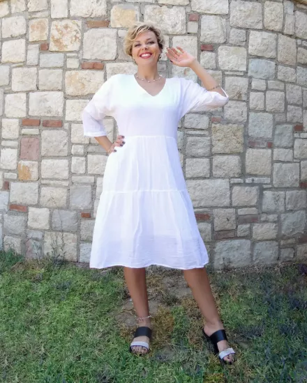 Beyaz Yazlık Midi Elbise Rahat Günlük Stil