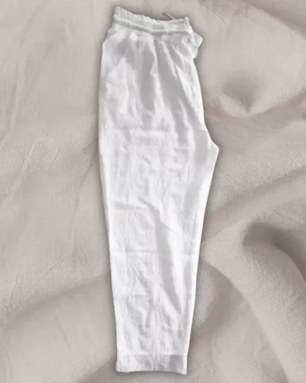 Beyaz Müslin İşlemeli Beli Bağcıklı Pantolon