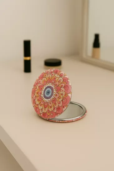 Nazar Boncuklu Turuncu-Kırmızı El Aynası