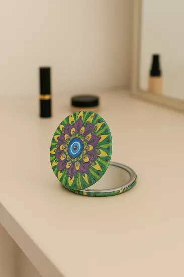 Nazar Boncuklu Yeşil-Sarı El Aynası