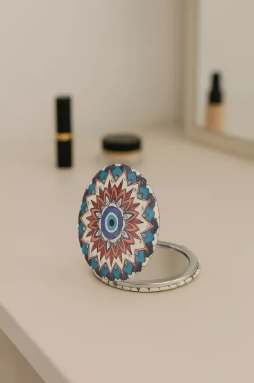 Nazar Boncuklu Mavi-Gri El Aynası