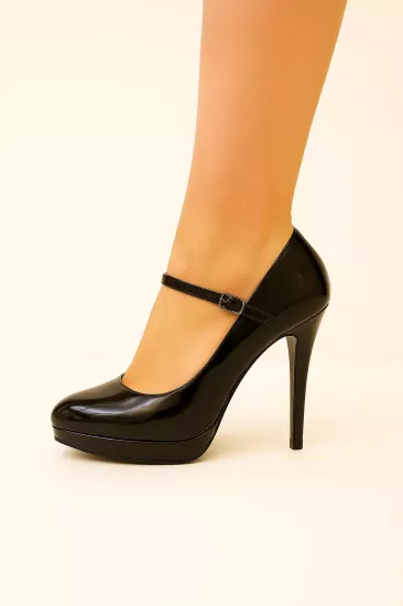 Kadın Siyah Rugan Stiletto İnce Topuklu Ayakkabı