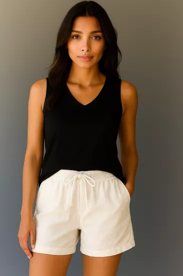 Beyaz Müslin Şort 