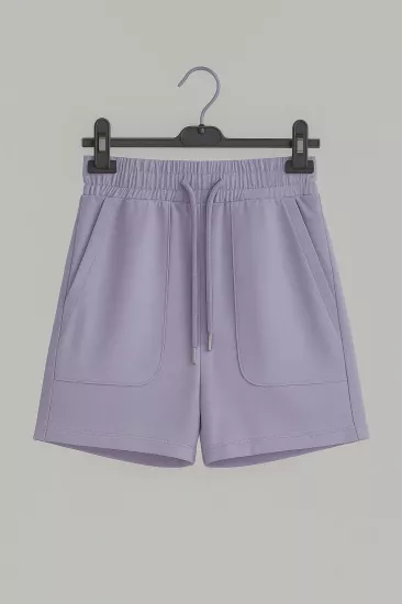 Lila Cepli Bağlama Detaylı Kadın Şort