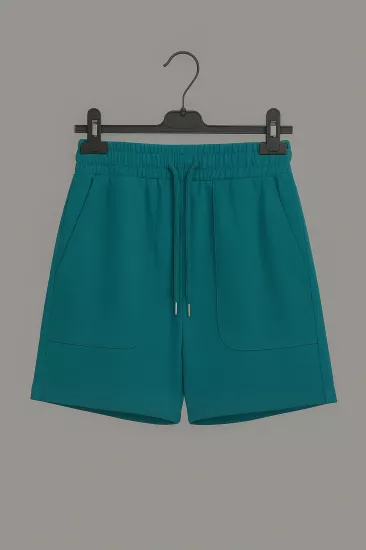 Teal Mavi Cepli Bağlama Detaylı Kadın Şort