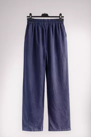 Lacivert Bol Paça Keten Pantolon