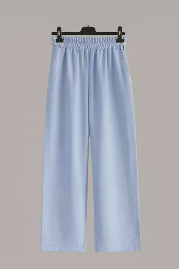 Mavi Rahat Kesim Keten Pantolon