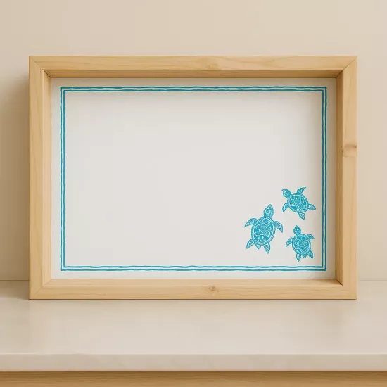 Kaplumbağa Desenli Mavi Beyaz El Yapımı Servis Tepsisi