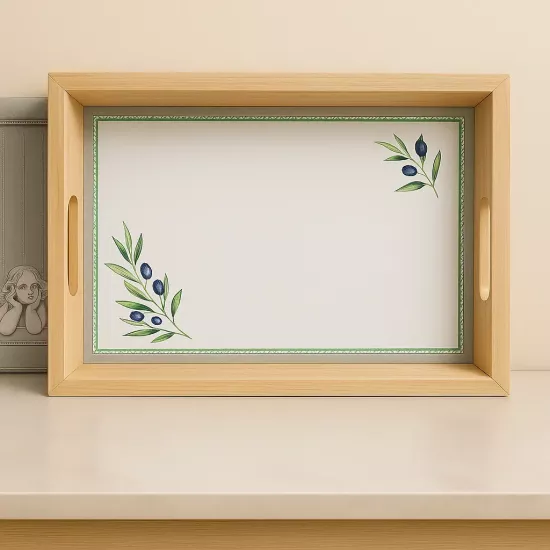 Zeytin Desenli Akdeniz Tarzı El Yapımı Servis Tepsisi