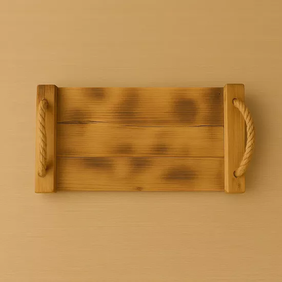 El Yapımı Koyu Ahşap İpli Tepsi