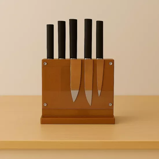 Ahşap Standlı Paslanmaz Çelik 5’li Bıçak Seti