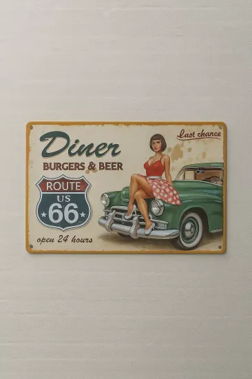 Route 66 Diner Burgers & Beer Retro Metal Poster
