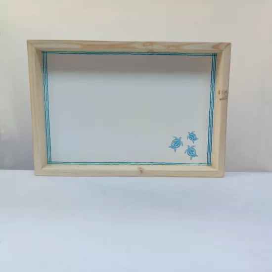 Kaplumbağa Desenli Mavi Beyaz El Yapımı Servis Tepsisi