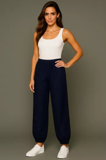 Lacivert Lastikli Paça Rahat Pantolon