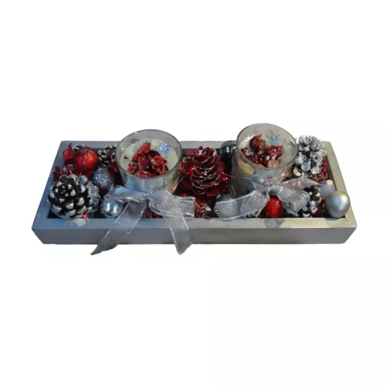 Kış Temalı Masa Üstü Mumluk ve Kozalak Dekoru | Metta’s Shop