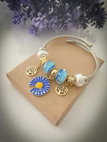 Mavi Papatya Charm Bileklik