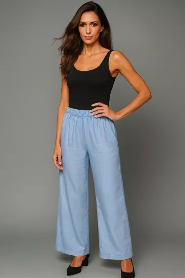 Mavi Rahat Kesim Keten Pantolon