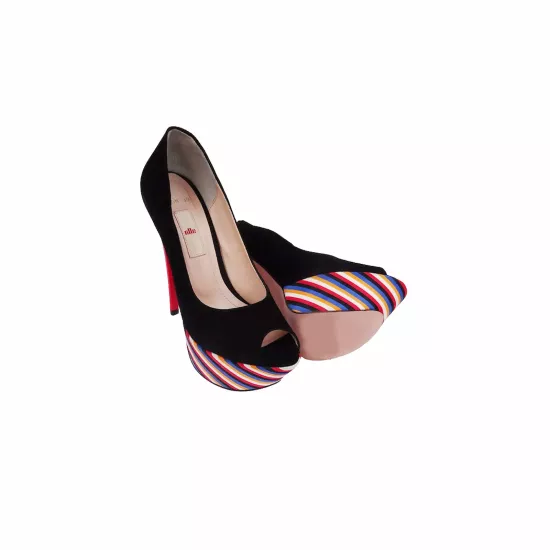 Kadın Siyah Süet Renkli Platform Topuklu Ayakkabı – Şık Tasarım