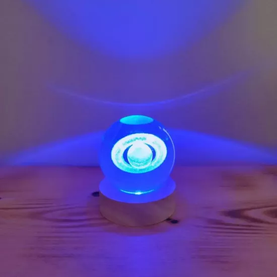 Uzay Temalı Cam Küre Lamba Mavi Işıklı Dekoratif Lamba