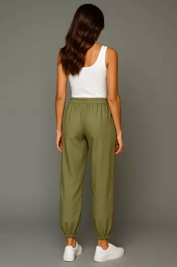 Kadın Yeşil Keten Jogger Pantolon