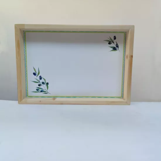 Zeytin Desenli Akdeniz Tarzı El Yapımı Servis Tepsisi