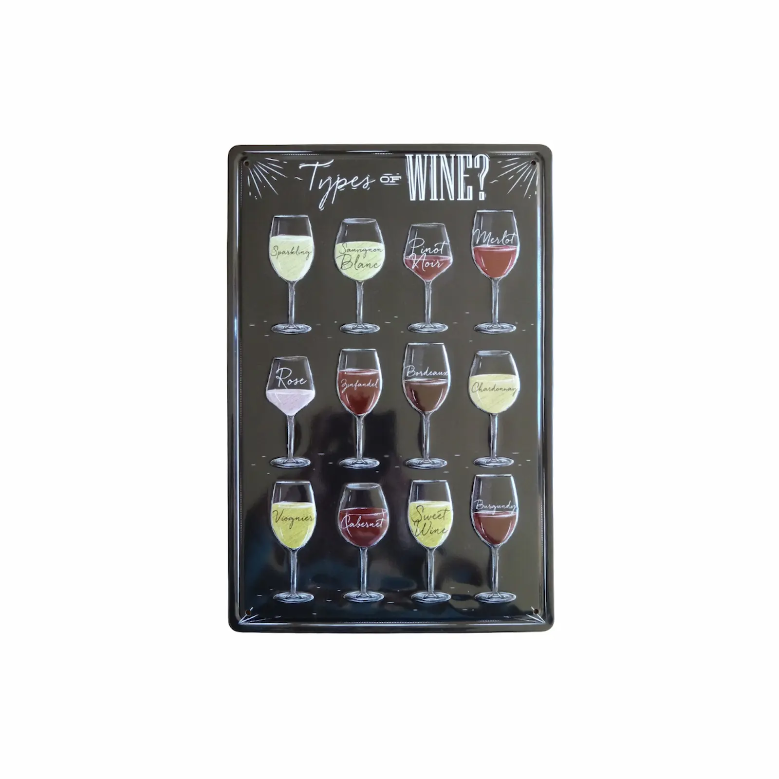 Types of Wine Detaylı Metal Plaka