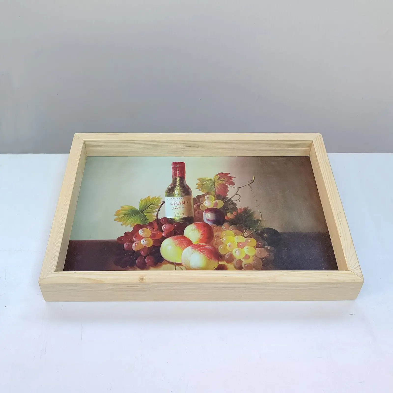 Meyve ve Şarap Temalı Ahşap Tepsi