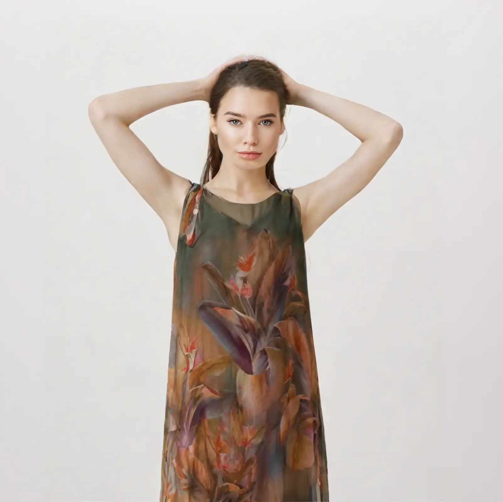 İtalyan İpek Çiçek Desenli Elbise