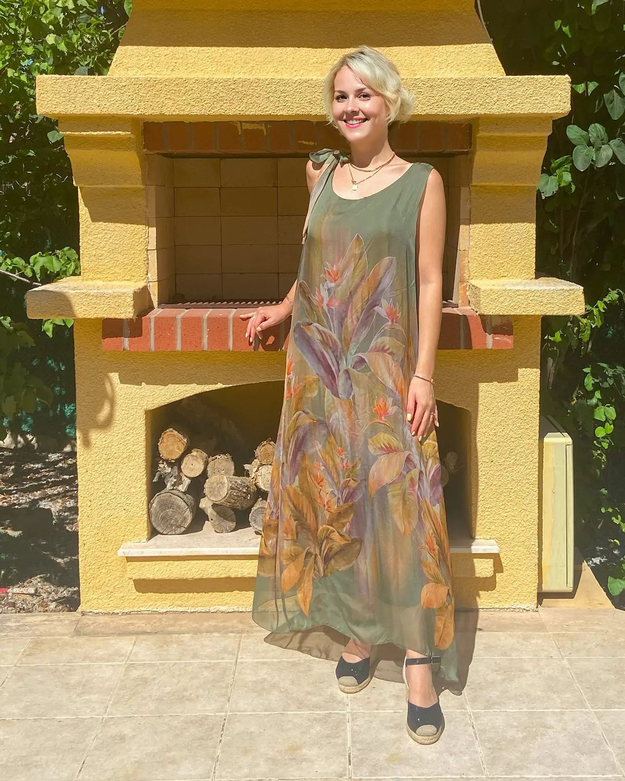 İtalyan İpek Çiçek Desenli Elbise