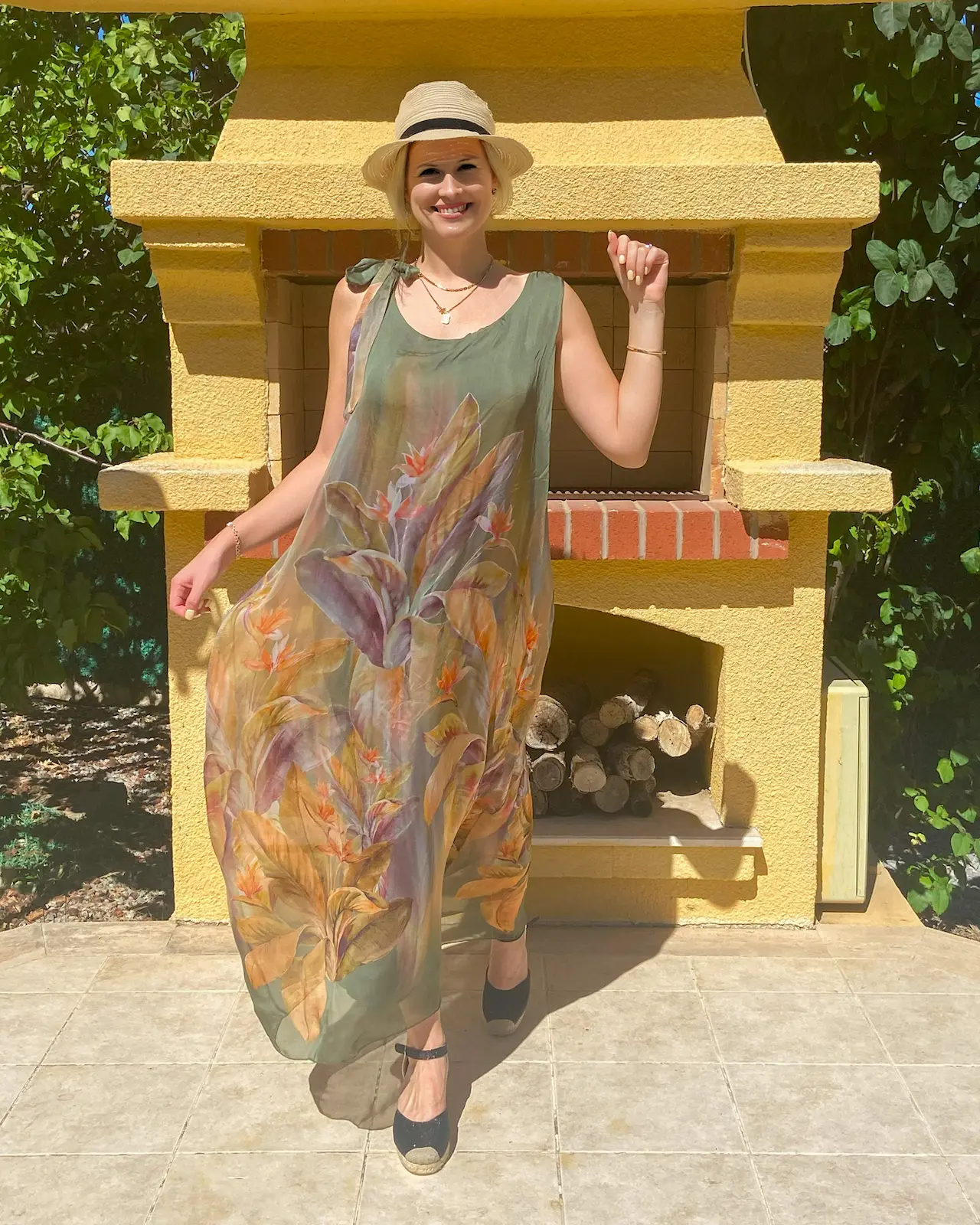 İtalyan İpek Çiçek Desenli Elbise