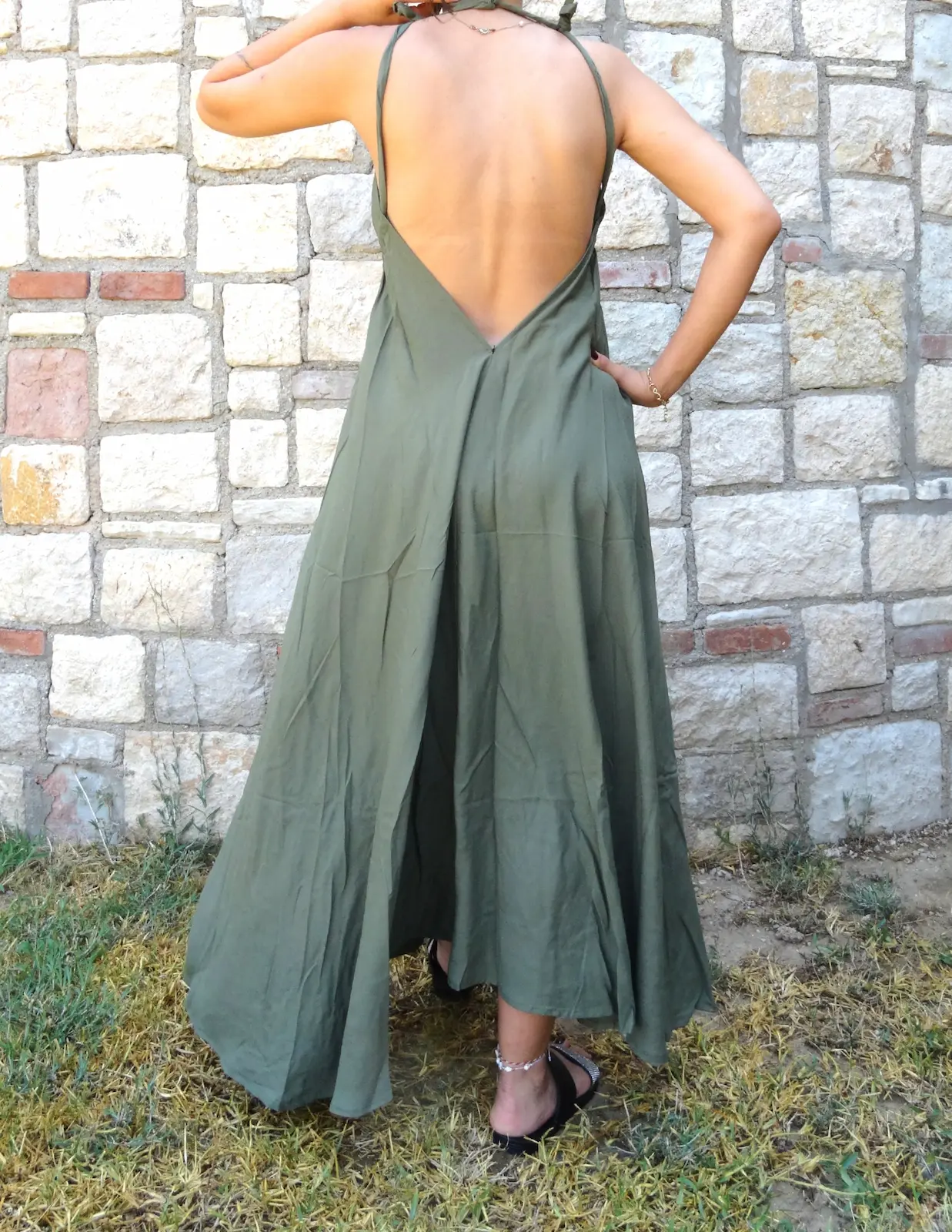 Yeşil Renk Romantik Dekolte Elbise