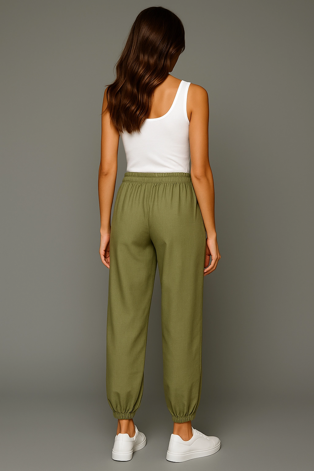 Kadın Yeşil Keten Jogger Pantolon